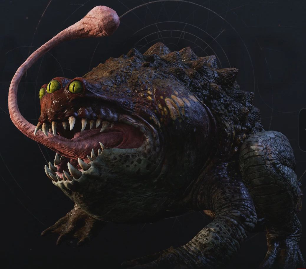 Video game character with a prehensile tongue